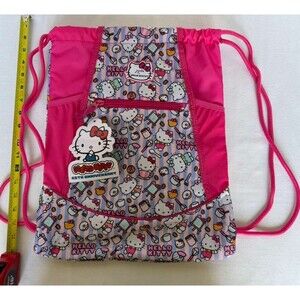 Hello Kitty 45th Anniversary Drawstring Backpack Pink Sanrio Bag NWT
